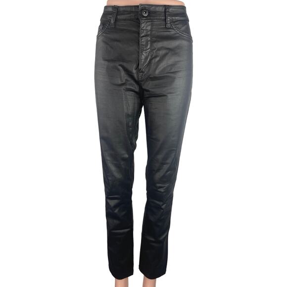 DL1961 x Jessica Alba Black No. 1 Trimtone Skinny Leg Coated Jeans Pants Sz 30 - Picture 1 of 7